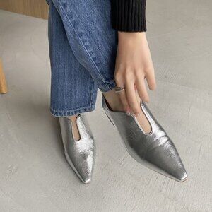 Vivian x Mako‎ Wood Chunky Heel Silver Babouche – Size S (fits ~US 5–5.5)
